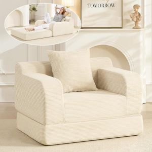 Canape 1 Place Fauteuil lit Chauffeuse Chauffeuse Convertible avec Coussin Petit Canap&eacute; Convertible pour Salon ou Chambre Beige