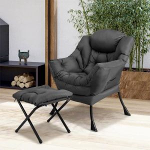 GIANTEX Fauteuil Relax avec Repose-Pied PliableOreillerPoche LatéraleFauteuil Rembourré Moderne de Salon/BureauCharge