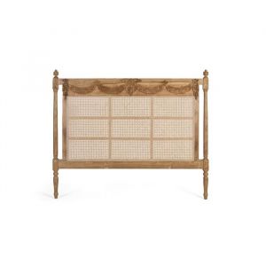 T&ecirc;te de lit en teck et rotin - 174 cm - Naturel - Sculpt&eacute; &agrave; la main - Rotin tress&eacute; - Design classique