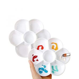 Palette de m&eacute;lange en forme de fleur en plastique avec 7 bols de peinture pour aquarelle et peintures acryliques diam&egrave;tre env. 1