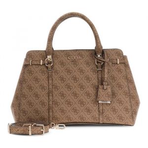 GUESS Sac &agrave; main brun clair marron pour femme - Leona Logo Multi Compartment Satchel Latte Logo 338049