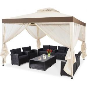 GIANTEX Tonnelle Pavillon de Jardin en Fer&Polyester avec Moustiquaire&Toiles Amovibles/Imperméables 300x300x200/265cm