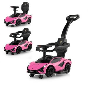 Lamborghini Voiture à Pousser Enfants avec Barre de Poussée Musique Volants Lumière Voiture Porteur 18 à 60 Mois Rose