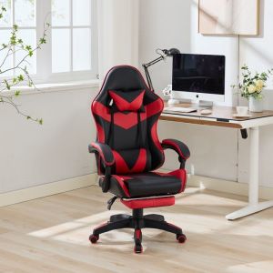 Fauteuil de bureau - DREAMMESPACE - Pivotant 360&deg; - R&eacute;glable en hauteur - Repose-pieds - Cuir rouge et noir