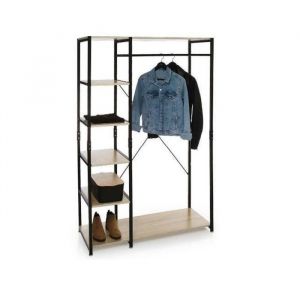 Penderie avec 5 &eacute;tag&egrave;res en bois et m&eacute;tal - Longueur 100 x Profondeur 40 x Hauteur 170 cm