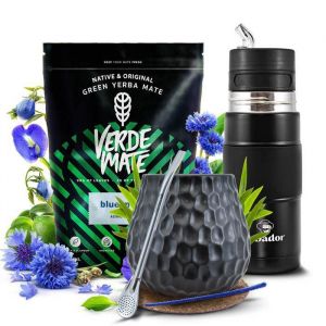 Yerba Mat&eacute; Set Verde Mat&eacute; Green Blue Moon 500g Yerbomos X et Tasse C&eacute;ramique Noire 400ml