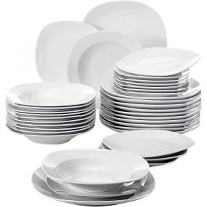 Malacasa S&eacute;rie ELISA 36pcs Service de Table Porcelaine 12 Assiettes Creuse 12 Assiette &agrave; Dessert 12 Assiette Plate