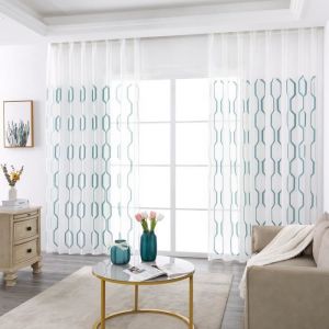 Lot de 2 Rideau Voilage a Oeillet Rideau Fenêtre Salon Rideau Voilage Chambre Adulte 140x245cm (Blanc+Bleu)