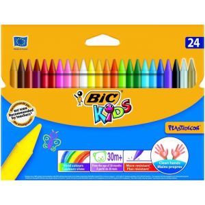Craies de coloriage - BIC - Plastidecor - Pack de 24 - Ultra propre - Pour enfants &agrave; partir de 2 ans