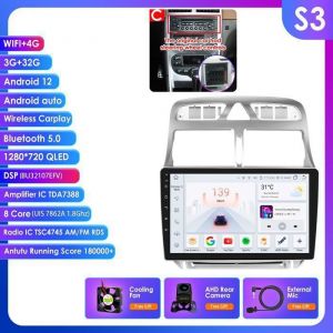 Autoradio 3G 32G android 12 pour Peugeot 307 307CC 307SW 2002 2003 2004 avec commande au volant lecteur multimédia Bluetooth 4G LTE