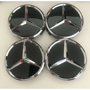 4 Logos 75mm Black Brillant Emblème Mercedes Jante Cache Moyeu Centre De Roue Insigne