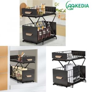 KEDIA. 2 &Eacute;tages Rangement Sous &Eacute;vier Rangement sous &Eacute;vier Tiroir Coulissant &agrave; Extraction (Noir) MEUBLE SOUS-EVIER