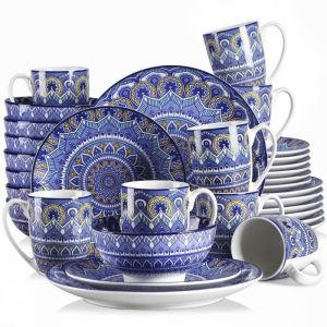 vancasso Série Mandala Service de Table Complet en Porcelaine 32 pièces pour 8 Personnes Assiette Plate Assiette à Dessert Bols