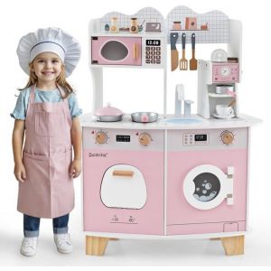 GOPLUS Jouet de Cuisine Enfant en Bois avec Sonore Accessoires Mignons pour Garçons Filles 3+ Ans 70x30x88cm