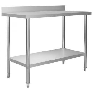 NEW*Table de travail de cuisine - Plan de travail avec dosseret 120x60x93 cm Inox CHY874840