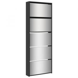 &ldquo;Winter SaleTOP Meuble &agrave; chaussures Noir - Armoire &agrave; chaussures avec miroir 5 niveaux noir 63x17x1695cm PRO92726