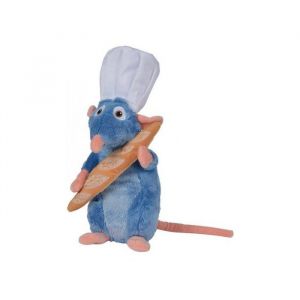 Peluche Disney 33 Cm : Rat Remy Chef De Cuisine Avec Baguette De Pain - Peluche Licence Ratatouille