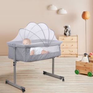 QUIIENCLEE-96*57*77cm Berceau de bébé multifonctionnel lit patchwork lit à bascule avec moustiquaire