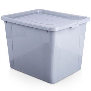 VILDE Organisateur Multifonctionnel Bac de Rangement 30L - Plastique gris clair avec couvercle verrouillé - Empilable et élégant