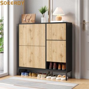 Meuble &agrave; chaussures - SOKERDY - 100 x 25 cm - Banc int&eacute;gr&eacute; - Noir - 12 paires