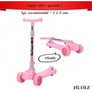 HUOLE Trottinette Enfant 3 Roues Pliable Patinette pour Enfant de 2-8 Ans rose.