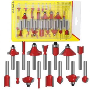 15pcs 6.35mm Tige Fraises à Défoncer Kit Coffret Fraise pour Defonceuse en Carbure de Tungstène Outil de Travail du Bois