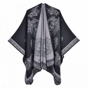 Poncho FemmePoncho Femme Hiver &Eacute;l&eacute;gant Ch&acirc;le Femme Chaud Cadeau de No&euml;lPoncho Cape R&eacute;versible &Eacute;charpe Ch&acirc;le-Noir