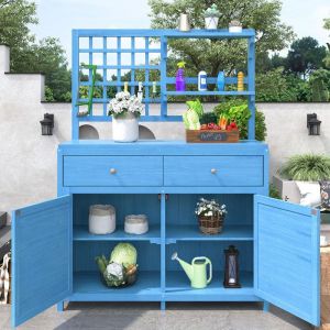 Armoire de jardin en bois avec étagères dextérieur cabanon à outils armoire de terrasse armoire de balcon abri de jardin bleu