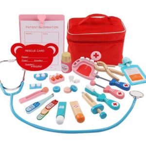 Malette Docteur Enfant M&eacute;decin Jouet Bois avec St&eacute;thoscope Seringue et Autres Accessoires Jouet dImitation pour Fille Gar&ccedil;on