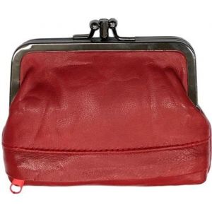 Porte monnaie bourse femme cuir véritable souple fermoir clic-clac modèle retro fermeture cachée plat et compact -Rouge-LOLUNA®