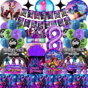 Decoration Anniversaire Fortnit 8 Ans Ballon Fortnit Anniversaire Vaisselle Fête Set 94 Pièces Décoration Ballons Jeu Vidéo G