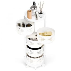 Desserte De Cuisine - 5 niveaux-Support de rangement avec roulettes &agrave; 360 degr&eacute;s-&eacute;tag&egrave;re &agrave; fruits/l&eacute;gumes pour cuisine/salle de