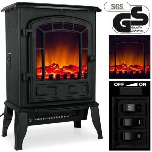 DEUBA&reg; Chemin&eacute;e &eacute;lectrique effet flamme 2000 W 2 niveaux &eacute;lectrique soufflerie radiateur chauffant LED chemin&eacute;e d&eacute;coration noir