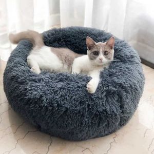Lit moelleux rond pour Chat et Chien Extra large Lavable avec coussin-Diam&egrave;tre ext&eacute;rieur gris fonc&eacute; 60cm