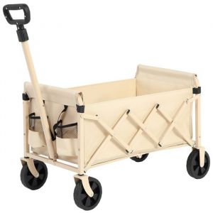 Brouette- Chariot de Jardin Pliable avec 4 Roues Charge pour les épiceries le camping le shopping les sports les jardin beige
