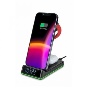 Réveil et station de charge 4-en-1 THOMSON CL750IA pour Apple avec bandeau LED lumineux - Noir