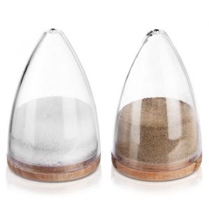 Set de Sali&egrave;re et Poivri&egrave;re VILDE - Design Classique - 52x52x8 cm - Transparent et Bois