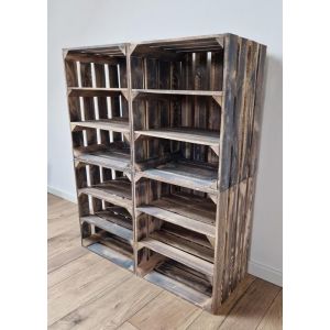 Caisse bois - PYXIDAS - Caisses avec 2 courtes &eacute;tag&egrave;res - 50x40x30 cm - Lot de 4 - Grise