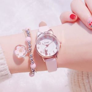 Coffret Montre Fille Bracelet Enfant - Cadeau pour enfants Chat jolie quartz etanche Rose