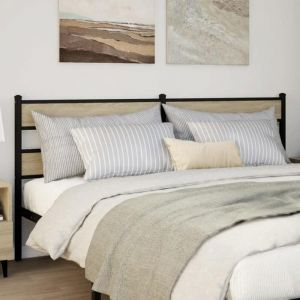 vidaXL Tête de lit chêne sonoma 193 cm fer et bois d’ingénierie tête de lit pour lit double tête de lit en métal tête de