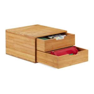 Relaxdays Organiseur bureau Compartiments Bac à courrier A4 2 Tiroirs Rangement Bambou HLP 18 x 30 x 31 cm Nature