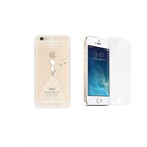 iPhone 5 iPhone 5S iPhone SE Coque transparente imprim&eacute;e + 1 film en verre tremp&eacute; r&eacute;sistant - Robe Blanche