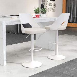 Tabouret de Bar Lot de 2 - RELAX4LIFE- Si&egrave;ge Pivotant &agrave; 360&deg;- Hauteur R&eacute;glable 91-111CM - Anneau Antid&eacute;rapant - Charge 125KG -Blanc