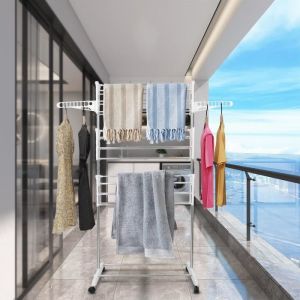 YIYI. S&Eacute;CHOIR &Agrave; LINGE PLIABLE 3 NIVEAUX CHARGE MAXIMALE: 30 KG ETENDOIR &Agrave; LINGE EN ACIER INOX BLANC.