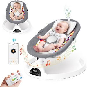 Balancelle Bébé Électrique 3 en 1 avec Télécommande - Transat balancelle 5 Vitesses de Balancement Bluetooth Musique