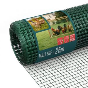 VOUNOT&reg; Grillage soud&eacute; plastifi&eacute; PVC rouleau 1x25m vert - Maille 25mm Fil 1mm - Treillis et cl&ocirc;ture m&eacute;tallique