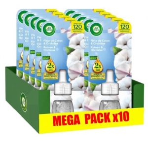 AIR WICK Lot de 10 Recharges Diffuseur d&eacute;sodorisant Electrique Huiles essentielles Coton et Orchid&eacute;e