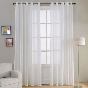 Eco&eacute;toile&reg; Lot de 2 Rideaux Voilages tamisants &agrave; Oeillets ronds d&eacute;coration pour salon chambre Blanc 140x220