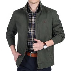 Blouson Printemps Homme en Coton Grande Tailles Veste Dextérieur Col Montant - Vert militaire