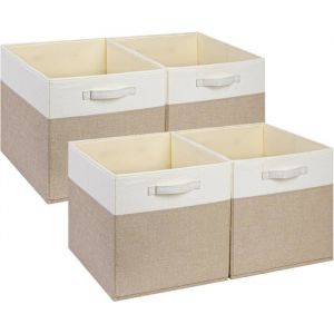 Cube De Rangement Tissu 25X25X25CmPanier Cube De RangementBoite Rangement (Blanc Kaki ClairLot De 4)